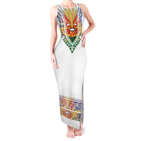 Haiti Flag Traditional Dashiki Tank Maxi Dress White Color LT03 Women White - Polynesian Pride