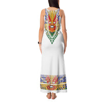 Haiti Flag Traditional Dashiki Tank Maxi Dress White Color LT03 - Polynesian Pride
