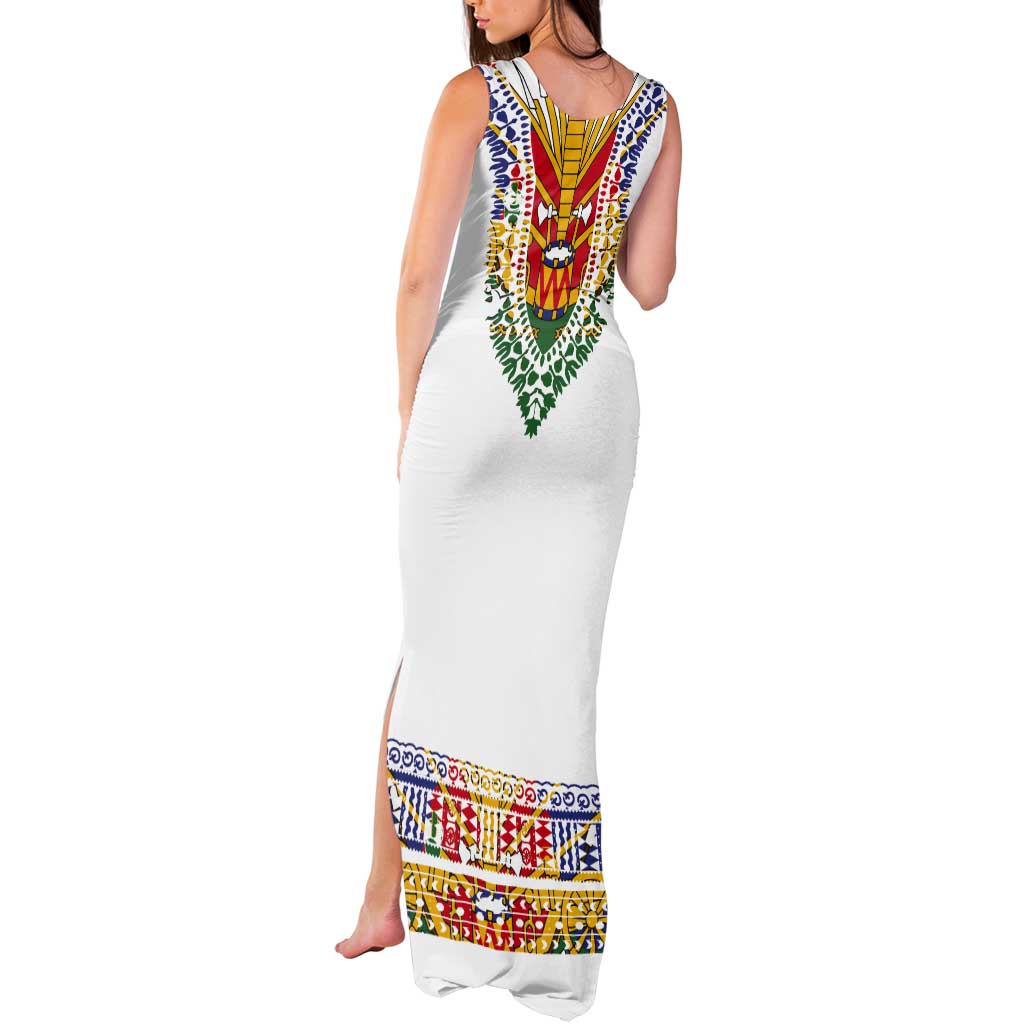 Haiti Flag Traditional Dashiki Tank Maxi Dress White Color LT03 - Polynesian Pride