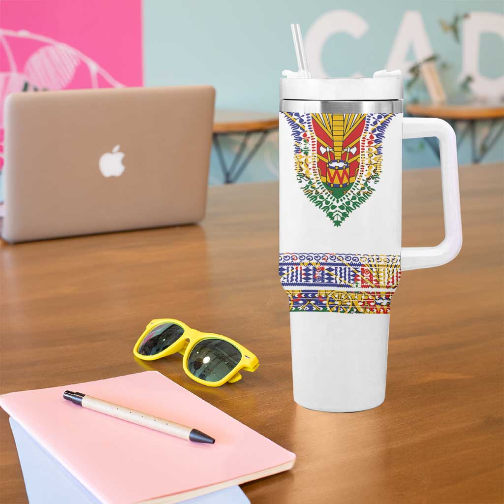 Haiti Flag Traditional Dashiki Tumbler With Handle White Color LT03 - Polynesian Pride