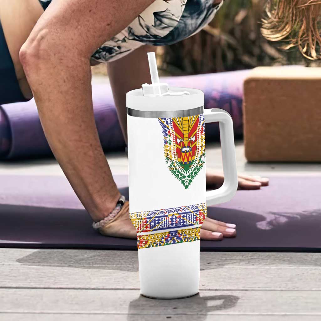 Haiti Flag Traditional Dashiki Tumbler With Handle White Color LT03 - Polynesian Pride