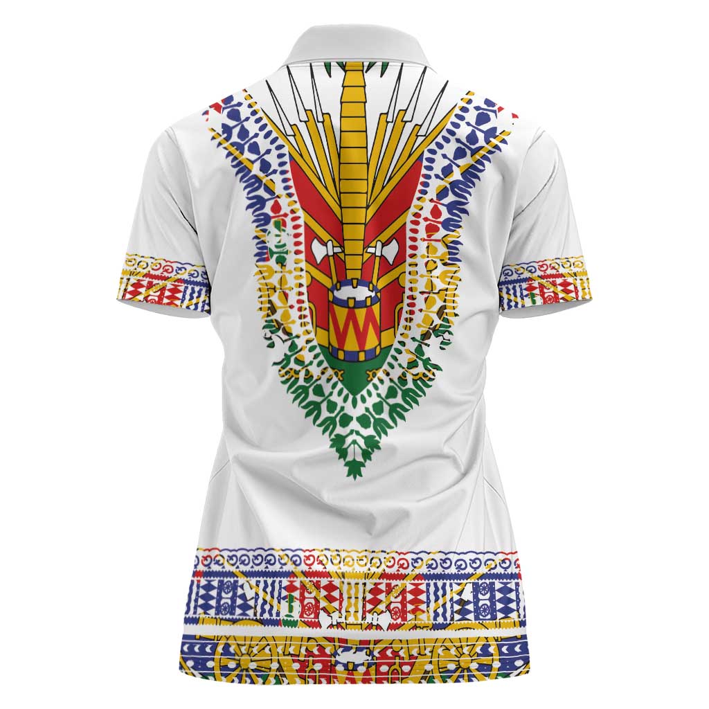 Haiti Flag Traditional Dashiki Women Polo Shirt White Color LT03 - Polynesian Pride