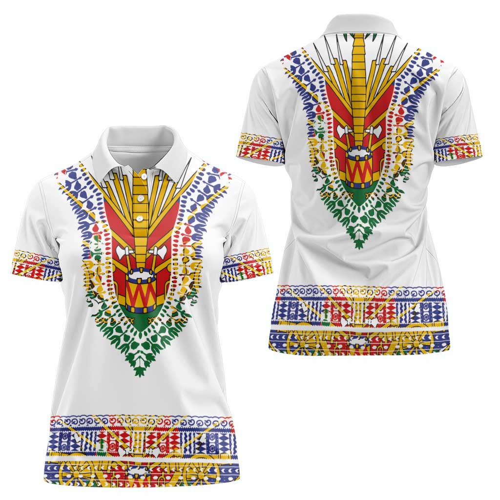 Haiti Flag Traditional Dashiki Women Polo Shirt White Color LT03 - Polynesian Pride