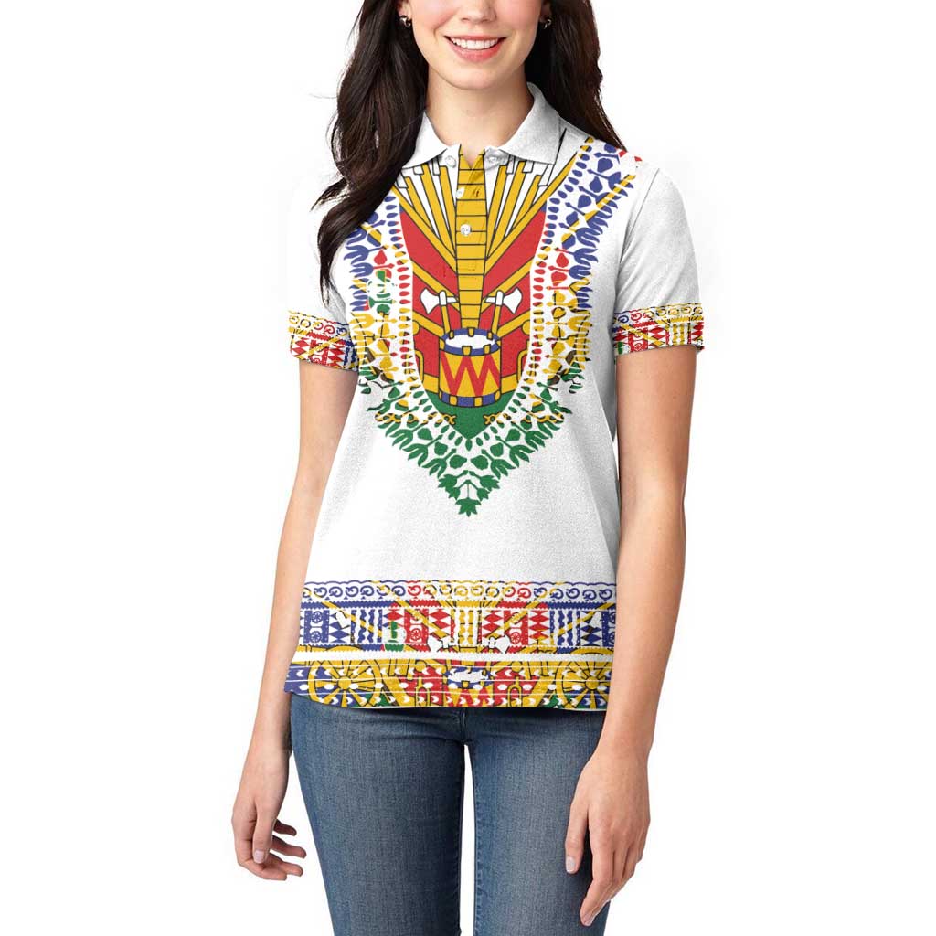 Haiti Flag Traditional Dashiki Women Polo Shirt White Color LT03 - Polynesian Pride