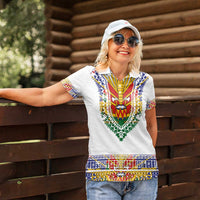 Haiti Flag Traditional Dashiki Women Polo Shirt White Color LT03 - Polynesian Pride