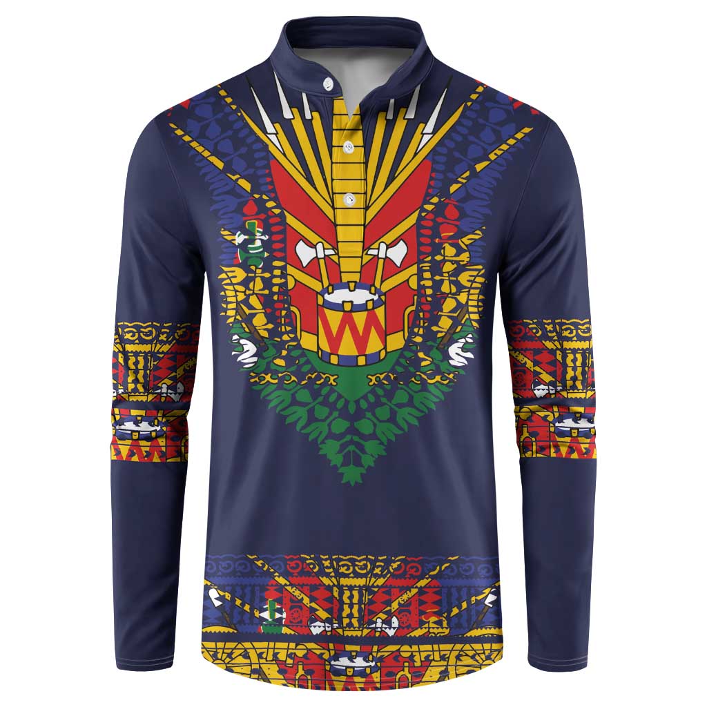 Haiti Flag Traditional Dashiki Button Sweatshirt Black Color LT03 Black - Polynesian Pride