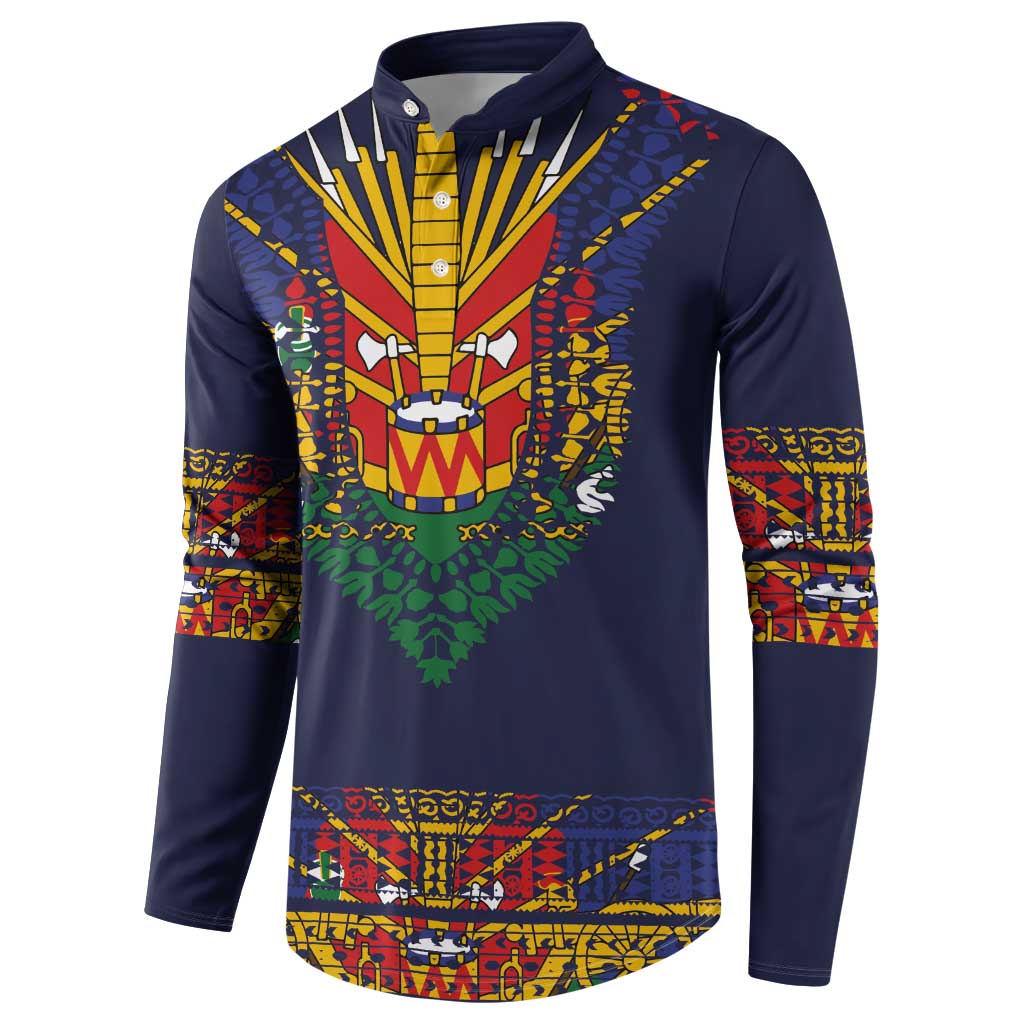 Haiti Flag Traditional Dashiki Button Sweatshirt Black Color LT03 - Polynesian Pride