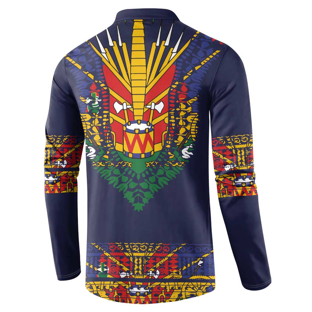 Haiti Flag Traditional Dashiki Button Sweatshirt Black Color LT03 - Polynesian Pride