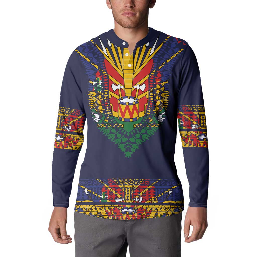 Haiti Flag Traditional Dashiki Button Sweatshirt Black Color LT03 - Polynesian Pride