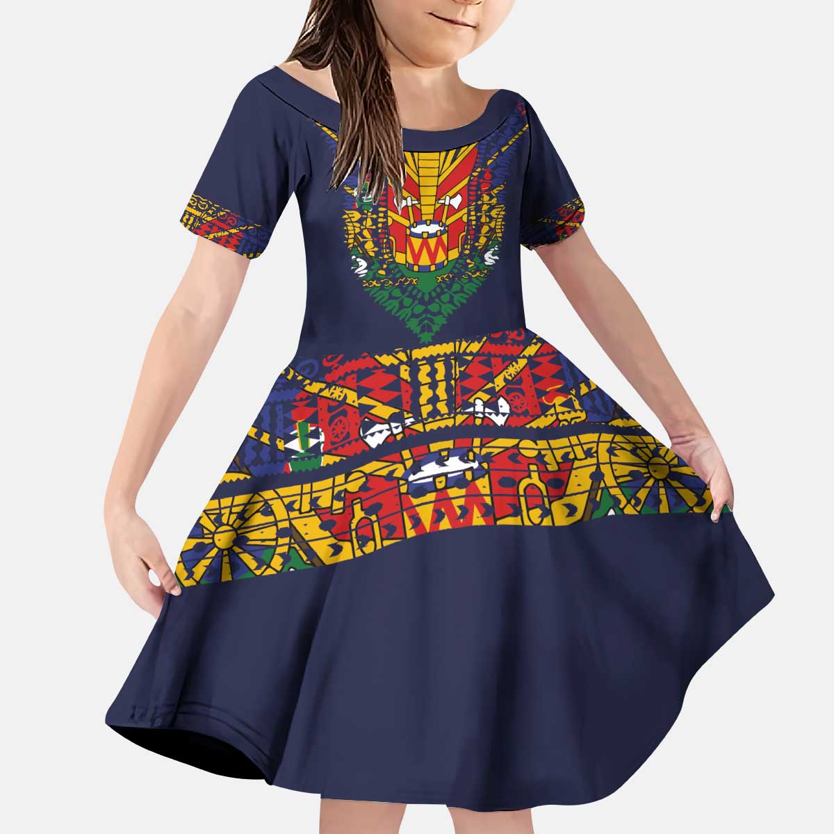Haiti Flag Traditional Dashiki Kid Short Sleeve Dress Black Color LT03 KID Black - Polynesian Pride