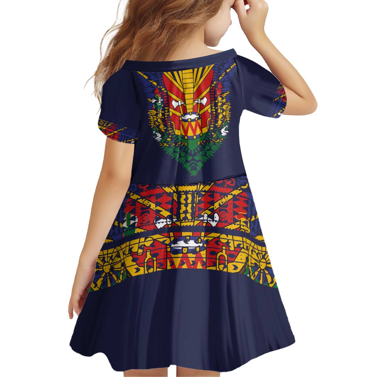 Haiti Flag Traditional Dashiki Kid Short Sleeve Dress Black Color LT03 - Polynesian Pride