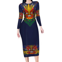 Haiti Flag Traditional Dashiki Long Sleeve Bodycon Dress Black Color LT03 Long Dress Black - Polynesian Pride
