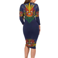 Haiti Flag Traditional Dashiki Long Sleeve Bodycon Dress Black Color LT03 - Polynesian Pride