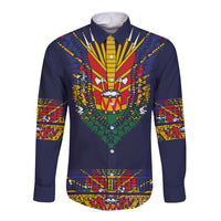 Haiti Flag Traditional Dashiki Long Sleeve Button Shirt Black Color LT03 Unisex Black - Polynesian Pride