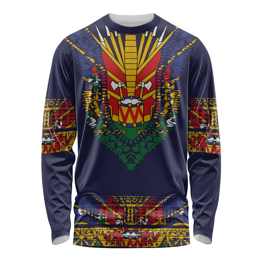 Haiti Flag Traditional Dashiki Long Sleeve Shirt Black Color LT03 Unisex Black - Polynesian Pride