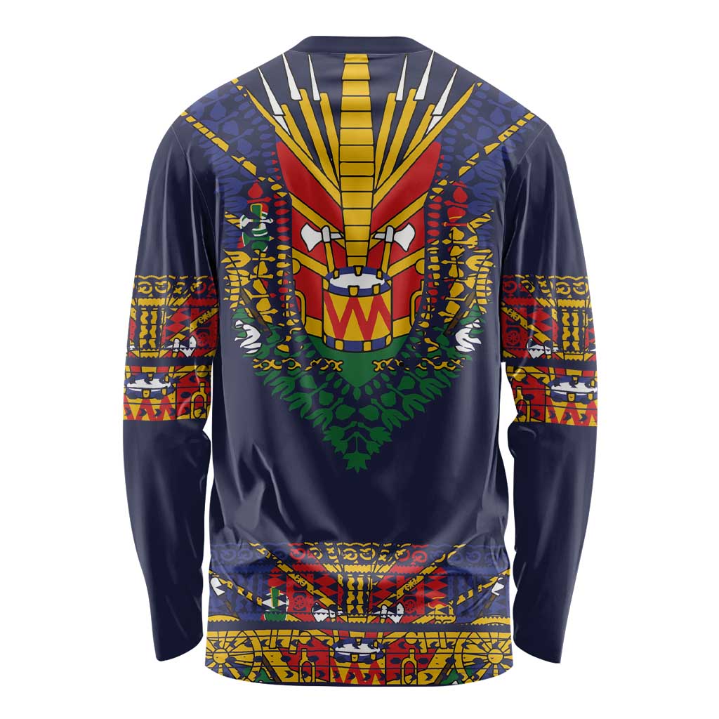 Haiti Flag Traditional Dashiki Long Sleeve Shirt Black Color LT03 - Polynesian Pride