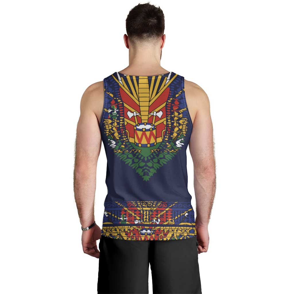 Haiti Flag Traditional Dashiki Men Tank Top Black Color LT03 - Polynesian Pride