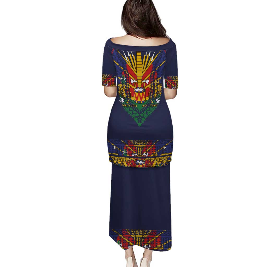 Haiti Flag Traditional Dashiki Puletasi Black Color LT03 - Polynesian Pride