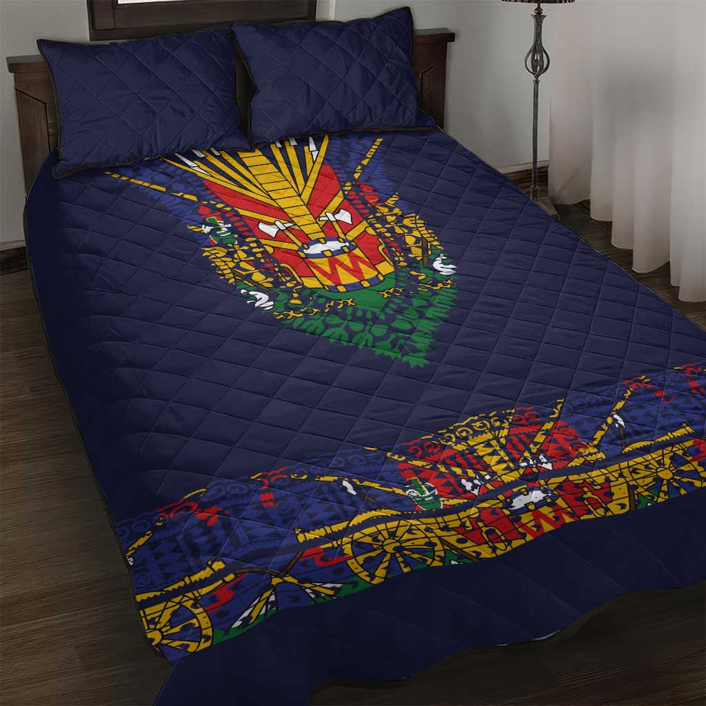 Haiti Flag Traditional Dashiki Quilt Bed Set Black Color LT03 Black - Polynesian Pride