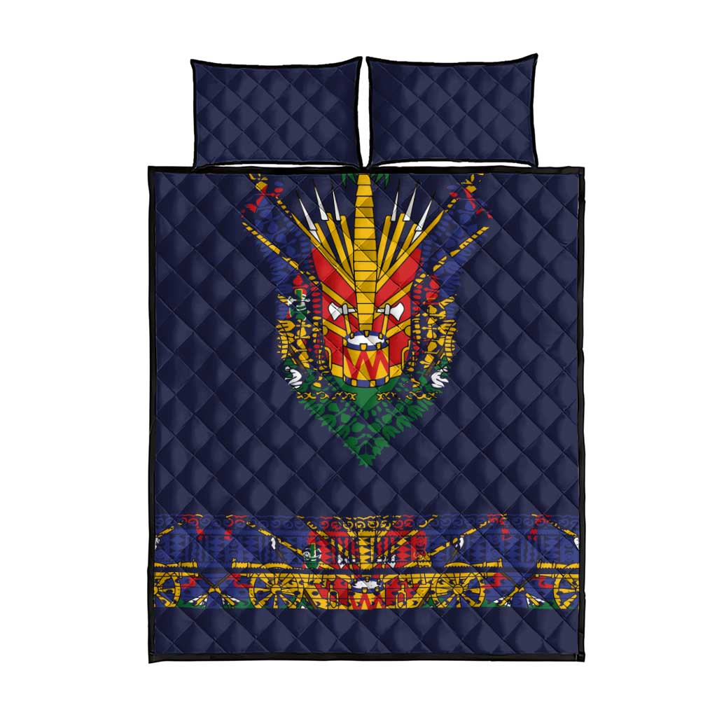 Haiti Flag Traditional Dashiki Quilt Bed Set Black Color LT03 - Polynesian Pride