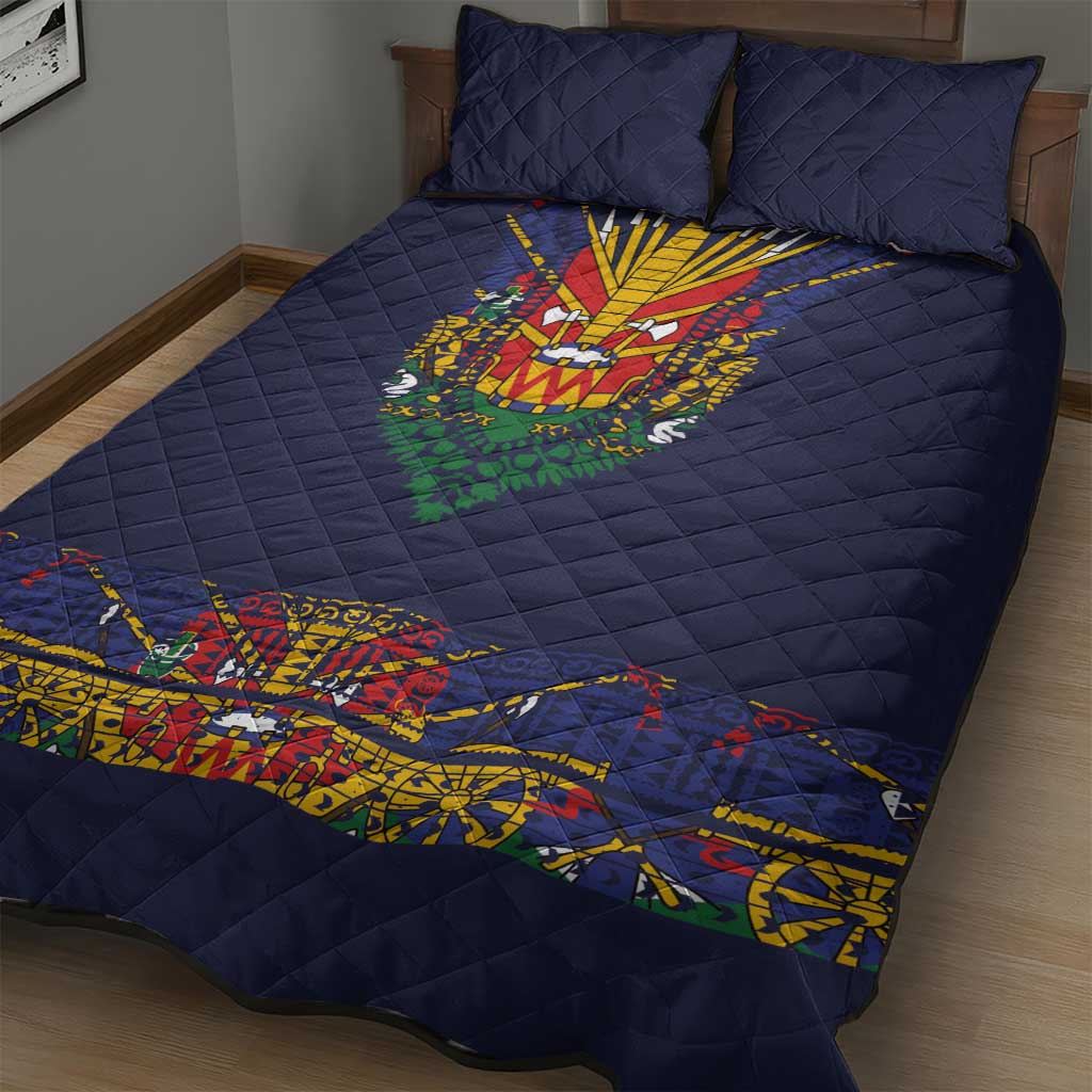 Haiti Flag Traditional Dashiki Quilt Bed Set Black Color LT03 - Polynesian Pride