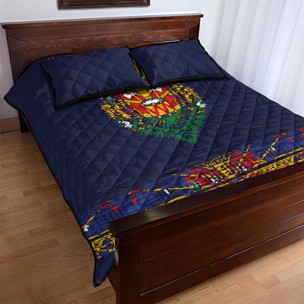 Haiti Flag Traditional Dashiki Quilt Bed Set Black Color LT03 - Polynesian Pride