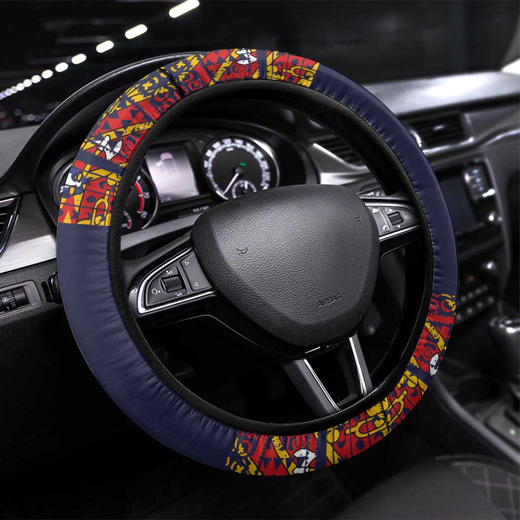 Haiti Flag Traditional Dashiki Steering Wheel Cover Black Color LT03 Universal Fit Black - Polynesian Pride