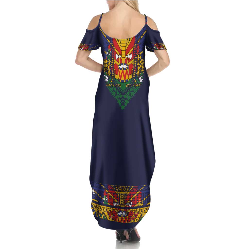 Haiti Flag Traditional Dashiki Summer Maxi Dress Black Color LT03 - Polynesian Pride