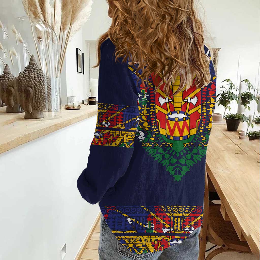 Haiti Flag Traditional Dashiki Women Casual Shirt Black Color LT03 - Polynesian Pride