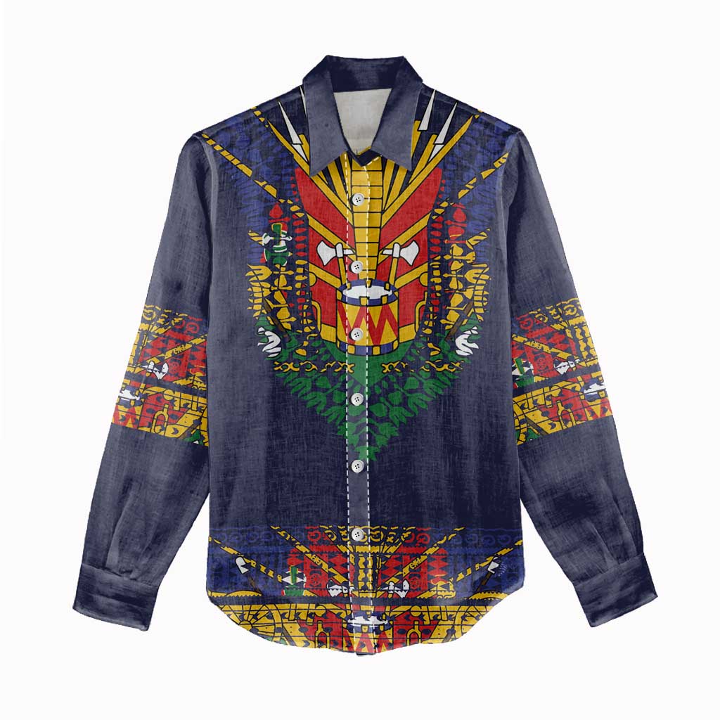 Haiti Flag Traditional Dashiki Women Casual Shirt Black Color LT03 - Polynesian Pride
