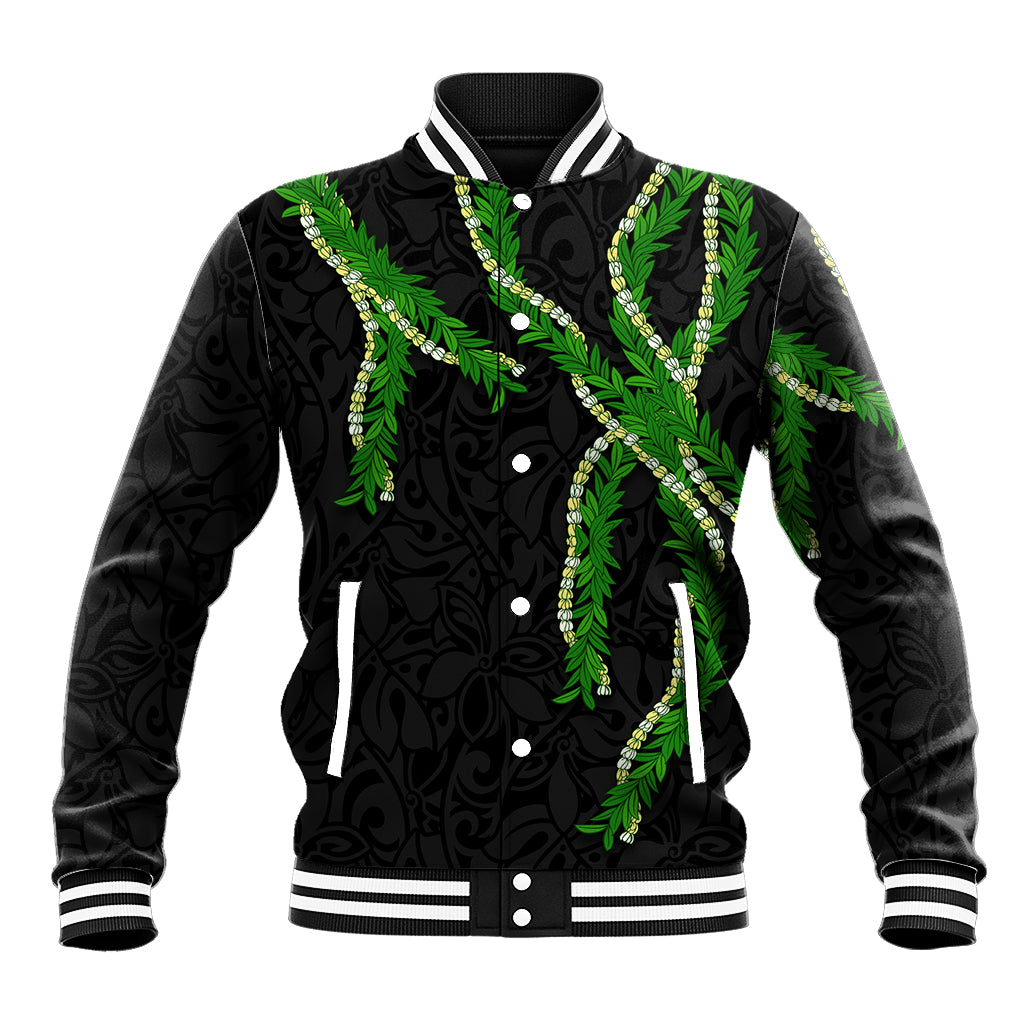 Hawaii Maile Lei Baseball Jacket Aloha Black Color LT03 Unisex Black - Polynesian Pride