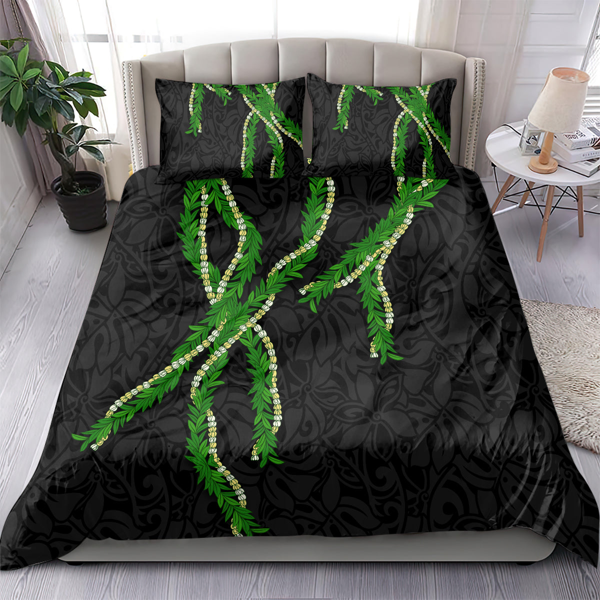 Hawaii Maile Lei Bedding Set Aloha Black Color LT03 - Polynesian Pride