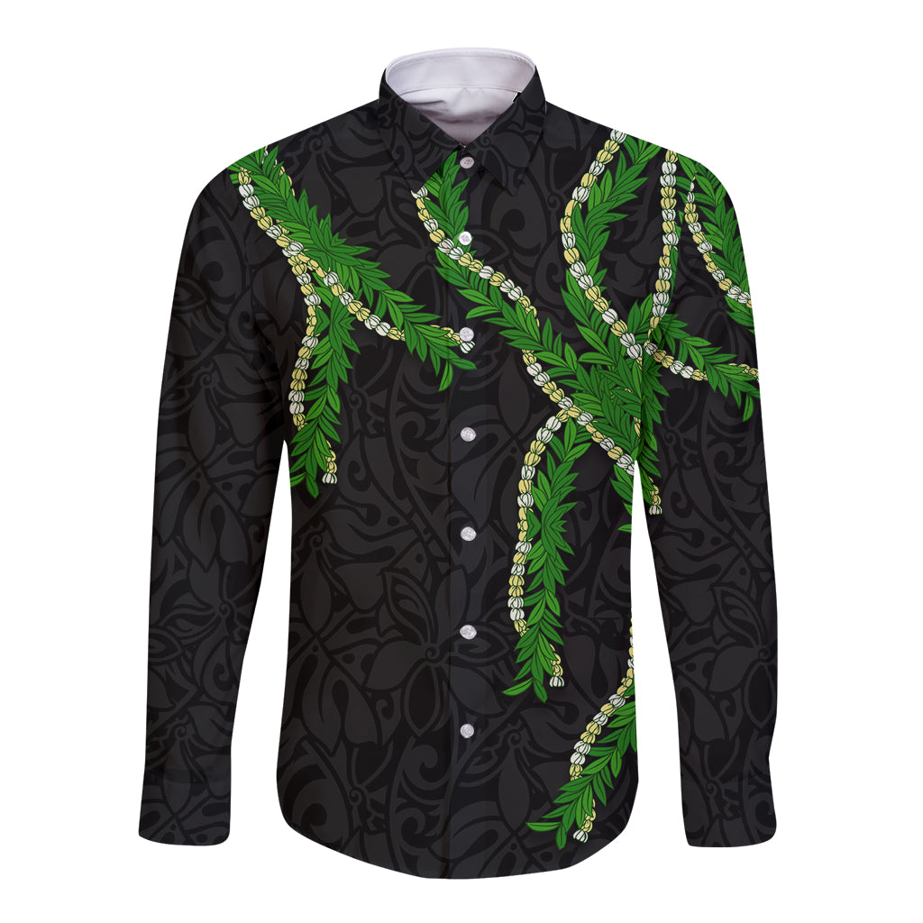 Hawaii Maile Lei Long Sleeve Button Shirt Aloha Black Color LT03 Unisex Black - Polynesian Pride