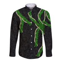Hawaii Maile Lei Long Sleeve Button Shirt Aloha Black Color LT03 Unisex Black - Polynesian Pride