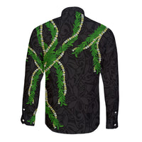 Hawaii Maile Lei Long Sleeve Button Shirt Aloha Black Color LT03 - Polynesian Pride
