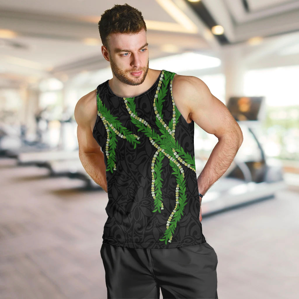 Hawaii Maile Lei Men Tank Top Aloha Black Color LT03 Black - Polynesian Pride