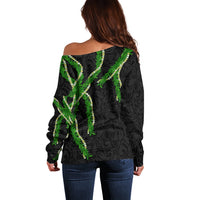 Hawaii Maile Lei Off Shoulder Sweater Aloha Black Color LT03 - Polynesian Pride