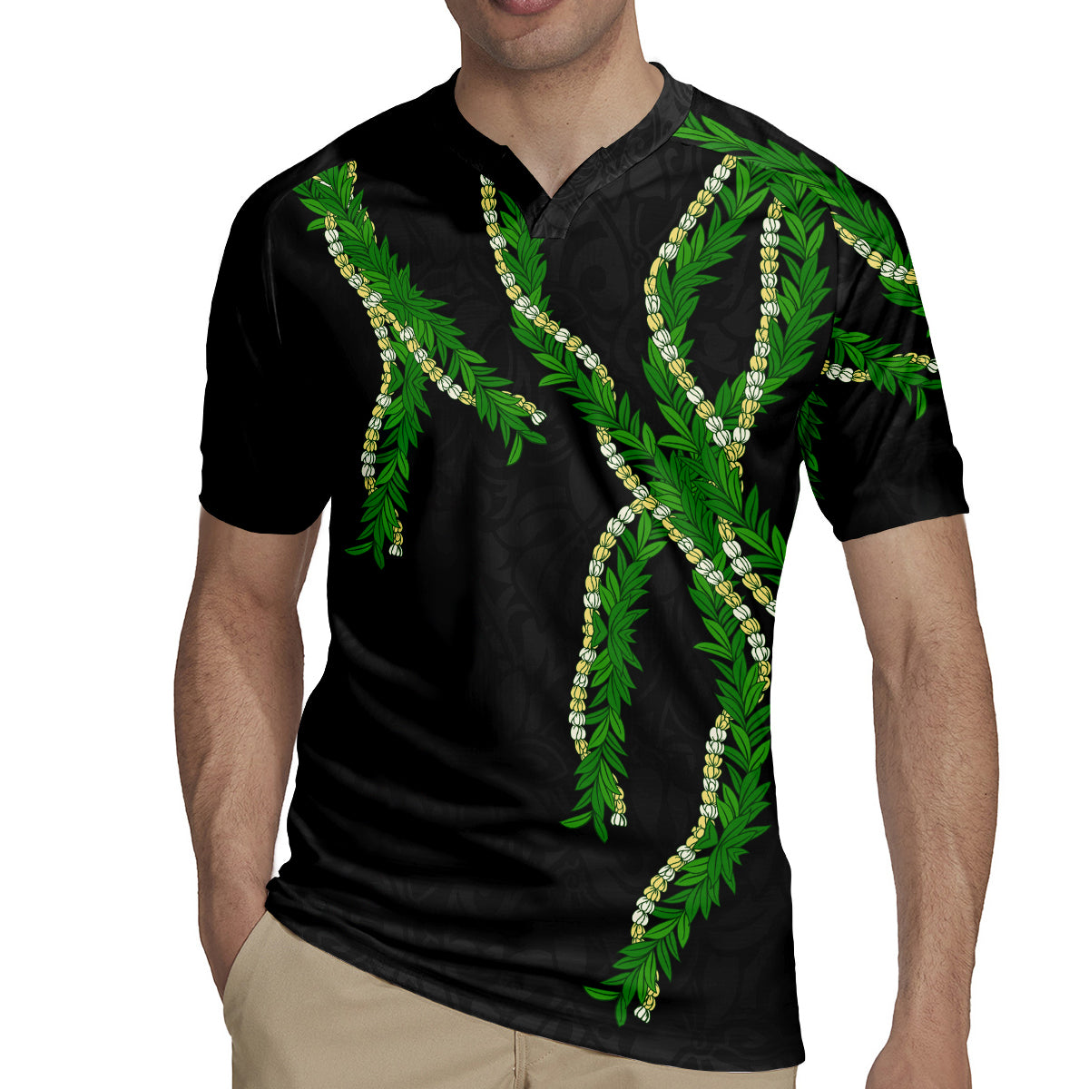 Hawaii Maile Lei Rugby Jersey Aloha Black Color LT03 - Polynesian Pride