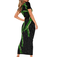 Hawaii Maile Lei Short Sleeve Bodycon Dress Aloha Black Color LT03 - Polynesian Pride