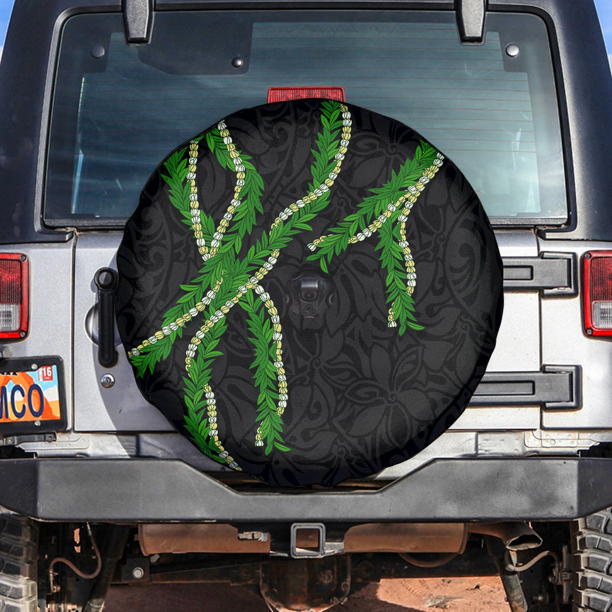 Hawaii Maile Lei Spare Tire Cover Aloha Black Color