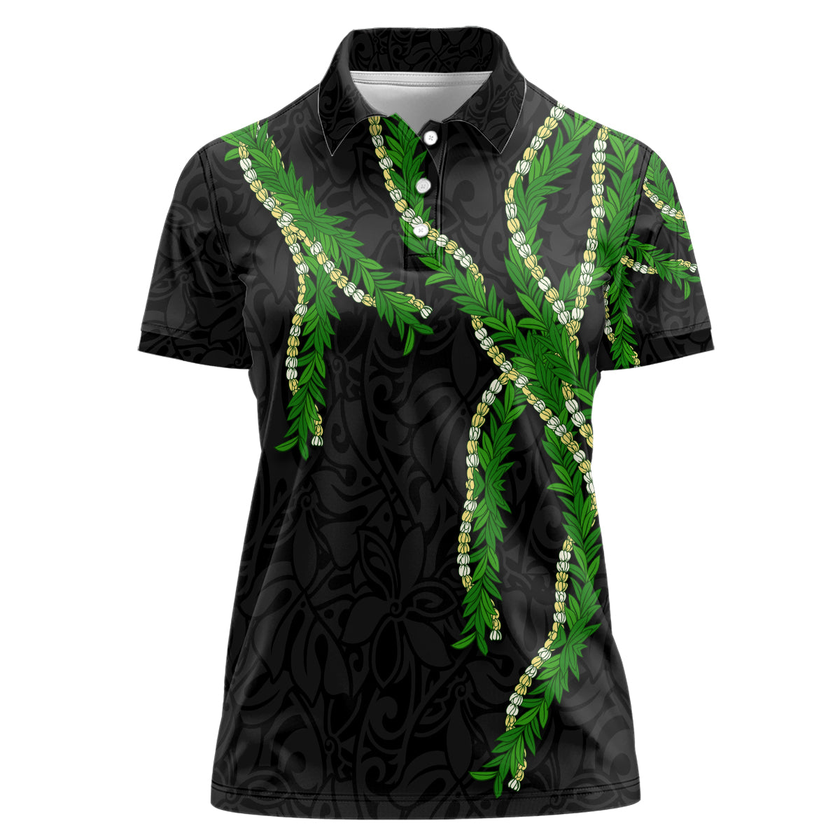 Hawaii Maile Lei Women Polo Shirt Aloha Black Color LT03 Female Black - Polynesian Pride