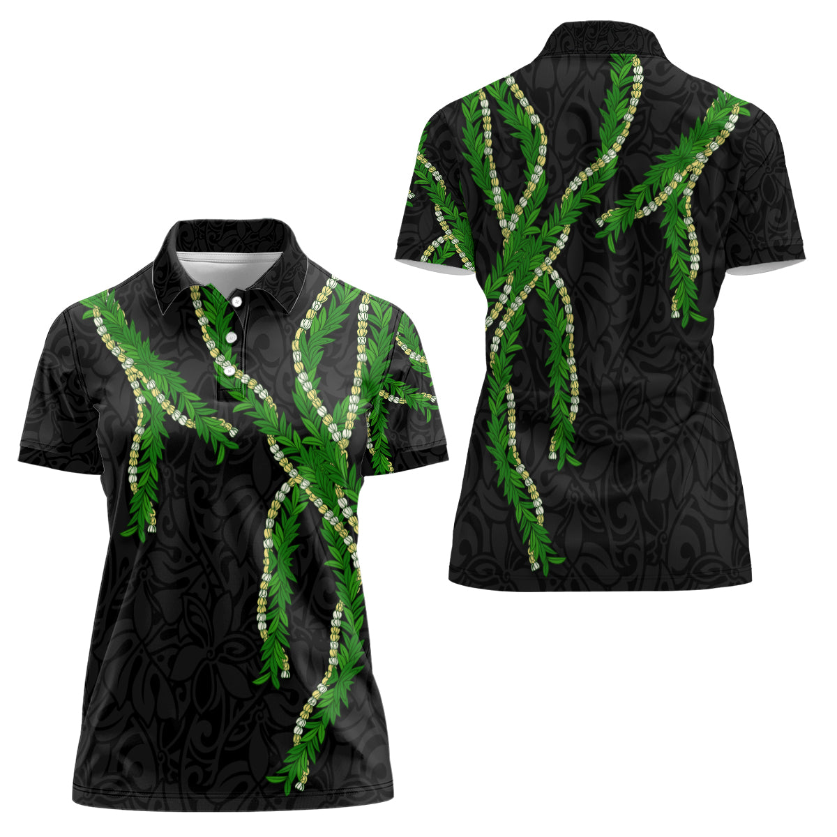 Hawaii Maile Lei Women Polo Shirt Aloha Black Color LT03 - Polynesian Pride