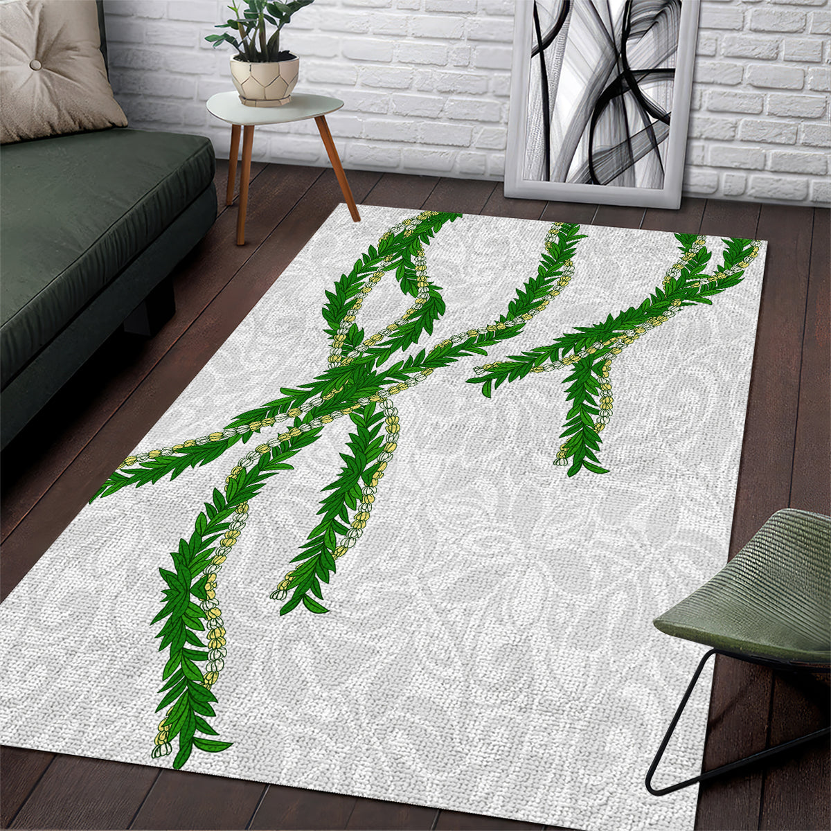 Hawaii Maile Lei Area Rug Aloha White Color LT03 White - Polynesian Pride
