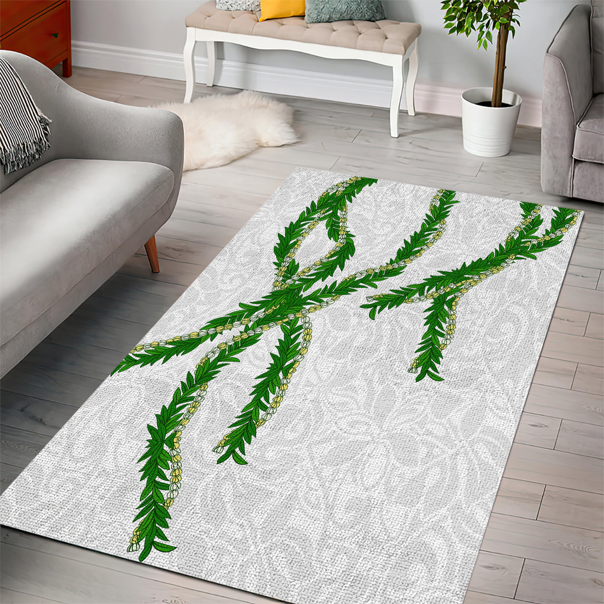 Hawaii Maile Lei Area Rug Aloha White Color LT03 - Polynesian Pride