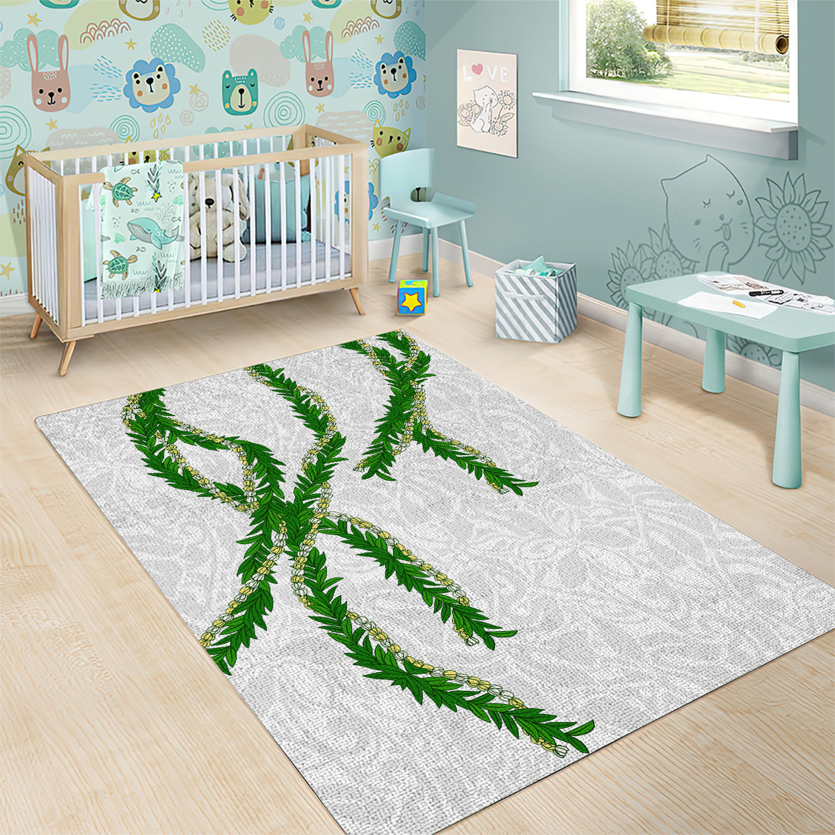 Hawaii Maile Lei Area Rug Aloha White Color LT03 - Polynesian Pride