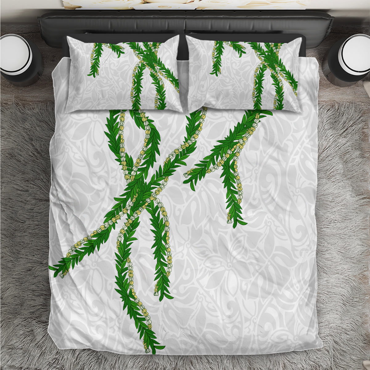 Hawaii Maile Lei Bedding Set Aloha White Color LT03 White - Polynesian Pride
