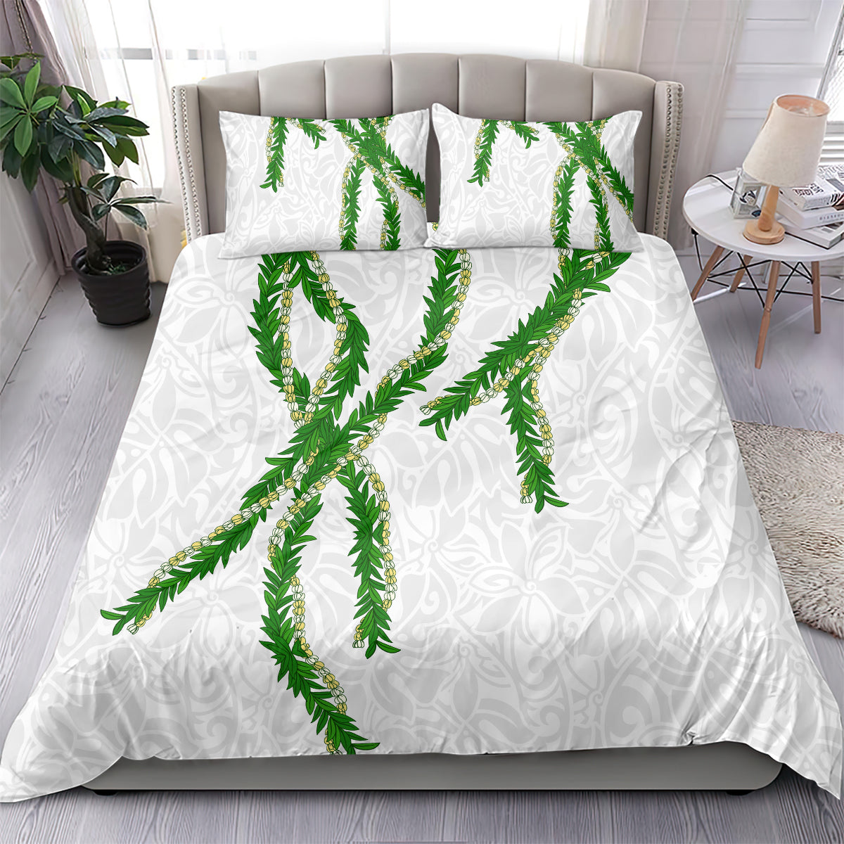 Hawaii Maile Lei Bedding Set Aloha White Color LT03 - Polynesian Pride
