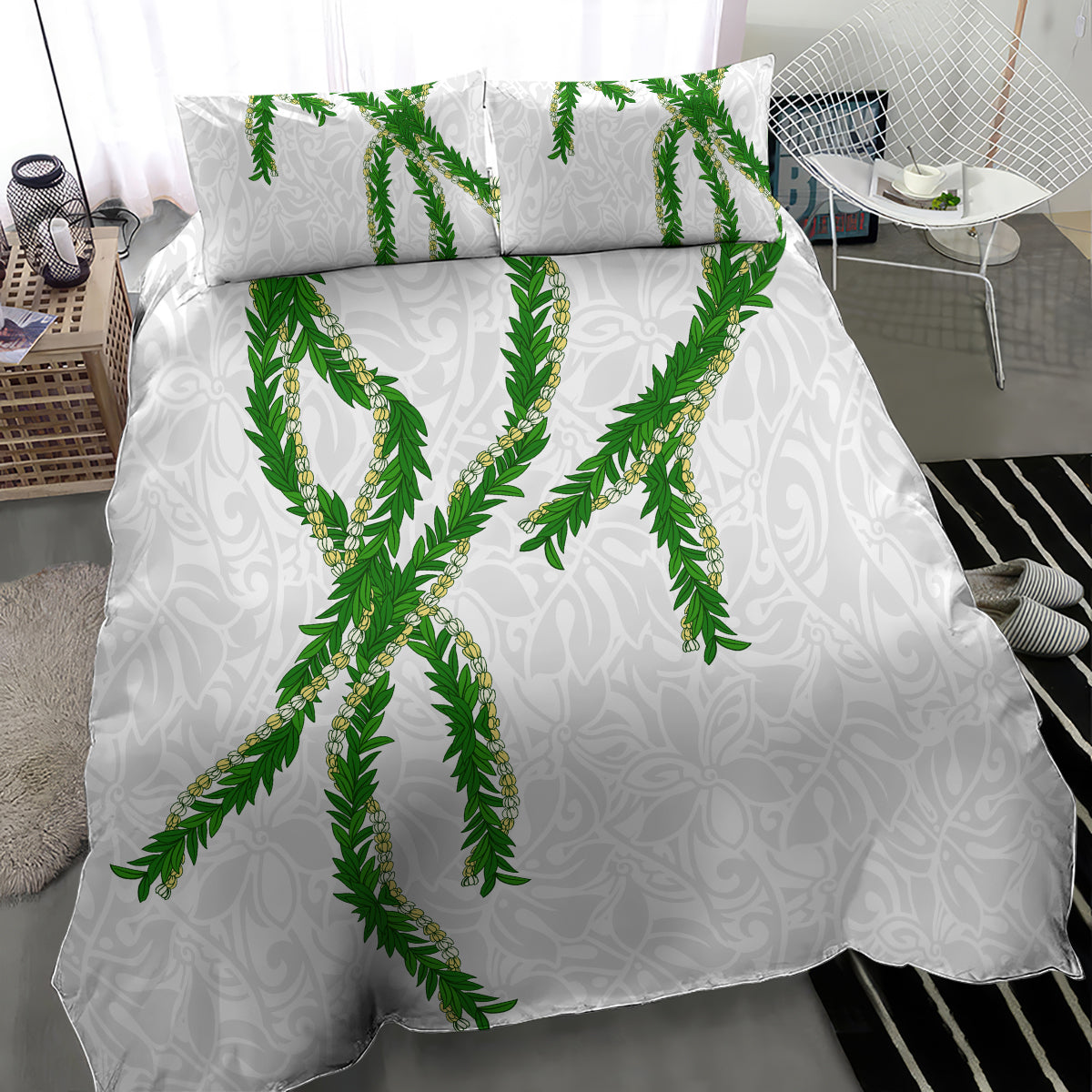 Hawaii Maile Lei Bedding Set Aloha White Color LT03 - Polynesian Pride