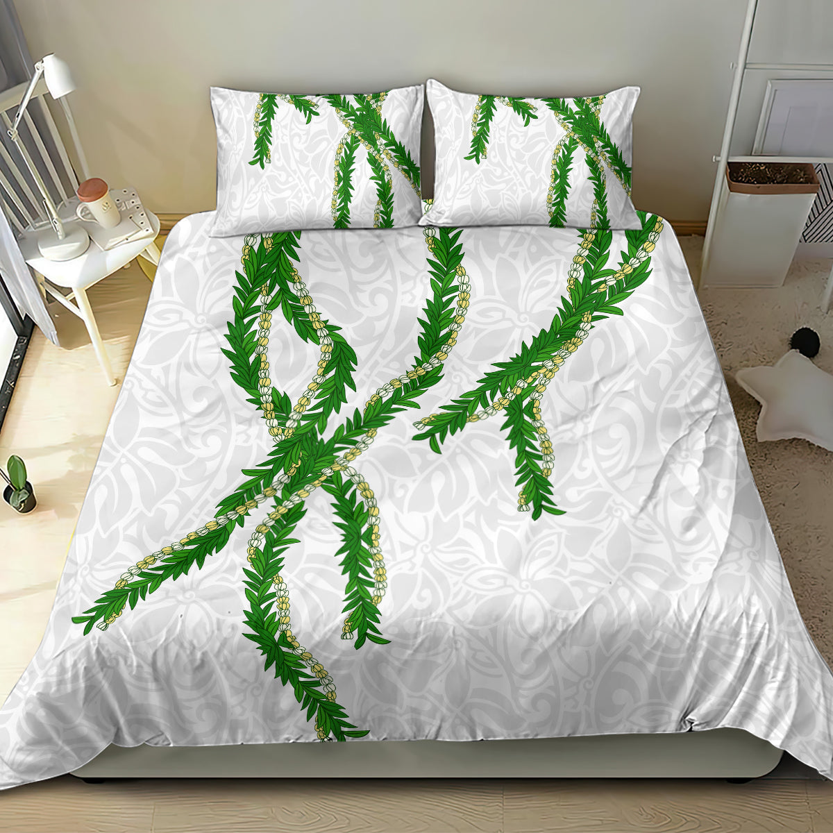 Hawaii Maile Lei Bedding Set Aloha White Color LT03 - Polynesian Pride