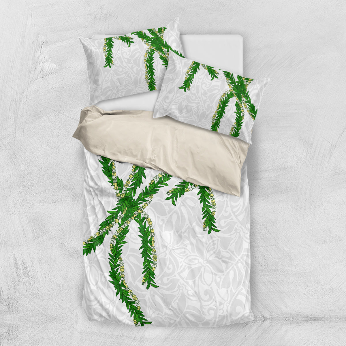 Hawaii Maile Lei Bedding Set Aloha White Color LT03 US Twin 172cm x 218cm White - Polynesian Pride
